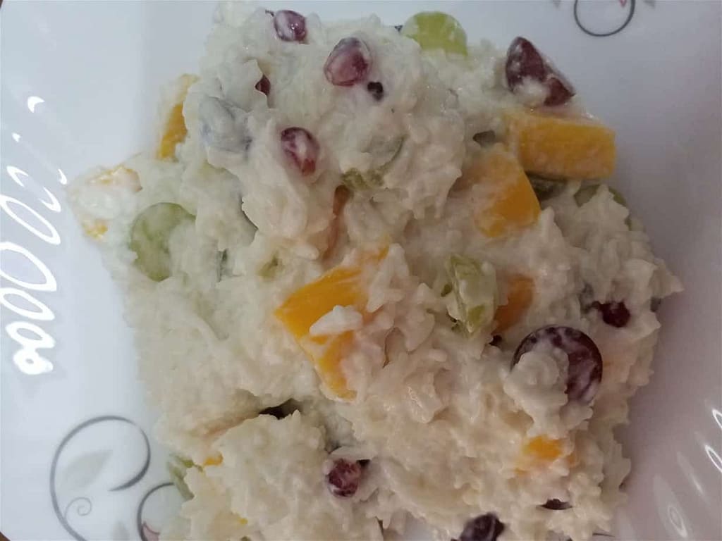 Fruit rice or Curd rice  with fruits